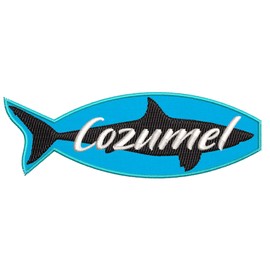 Cozumel Shark Cut Out Text Embroidered Premium Patch DIY Iron-on or Sew-on Decorative Badge Emblem Vacation Souvenir Travel Gear Clothes Appliques Ocean Sailing Swimming Adventure Series