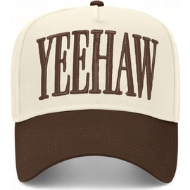 Yeehaw Vintage Trucker Hat | Premium Snapback Baseball Hat for Men & Women (US, Alpha, One Size, Brown/Natural)