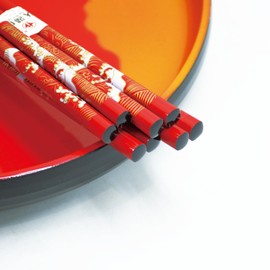 LANHUTHS Chopsticks Reusable with Case, Bamboo Chopstick Gift Set Red Ocean Wave Pattern Portable Chop Sticks Chinese Japan Style for Travel, Outside