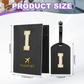 PATIKIL Passport Holder for Travel, Initial Passport Cover and Luggage Tag Set with Alphabet Chenille Letter Patch Travel Wallet Bag Suitcase Identifier for Women Family Travel Black I