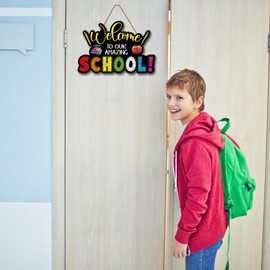 Back To School Decorations First Day of School Wooden Door Sign Welcome Back To School Door Decor Wreath Welcome Back To School Decorations for School Classroom