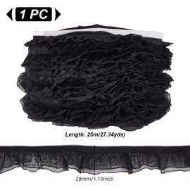 AHANDMAKER 27 Yards Organza Trim Black Ruffle Trim Ribbon Organza Lace Edge Tulle Trimmings Fabric Ribbon for Applique Sewing Wedding Decoration DIY Decor