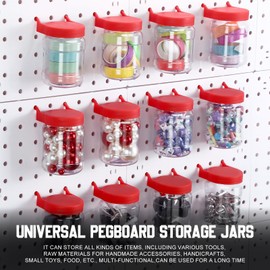 Unittype 20 Set Pegboard Accessories Jars with lids, Peg Boards Bins Organizer Storage, Plastic Garage Craft Sewing Room Storage Impact Resistant Pegboard Storage Box (Red)