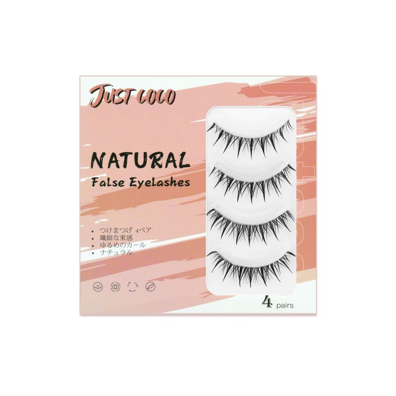 justcoco Natural False Eyelashes, Transparent Axis, False Eyelashes, Upper Eyelashes,