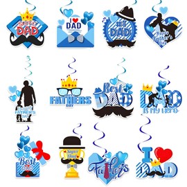 Fathers Day Decorations, 12 Double-Sided Hanging Cards and 12 Swirl Decorations, Happy Father's Day Banner, Easy to Assemble and Hang for Father's Day Party, Ceiling, Doorway, Window Decor