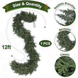 1 Pcs 12 ft Artificial Cedar Garland for Christmas