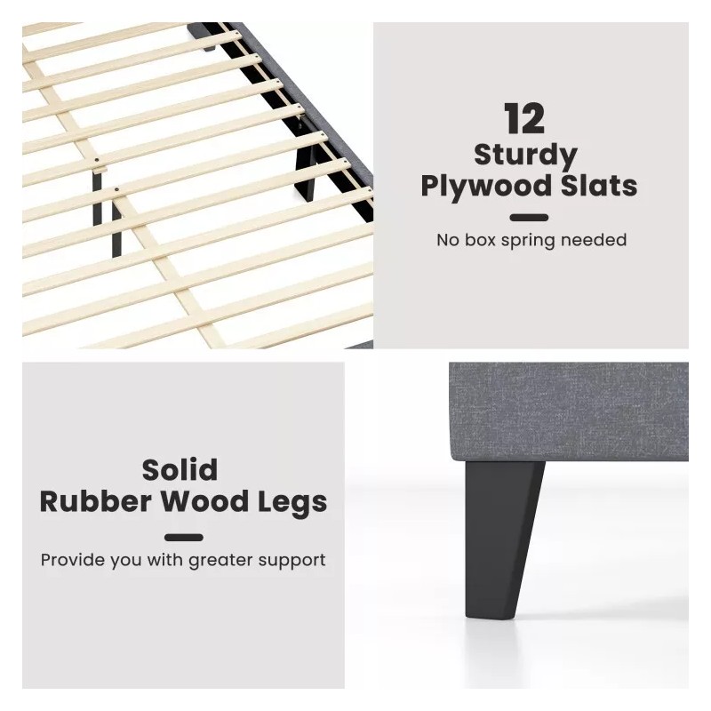 COSTWAY Queen Size Platform Bed Frame Heavy Duty w/Wingback Headboard