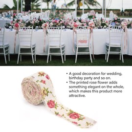 Haosie 10m/32.8ft Printed Burlap Ribbon, DIY Woven Ribbon Cloth Rose Flower, Hessian Jute Strap for Wedding Party Christmas Festival Birthday Home Decor