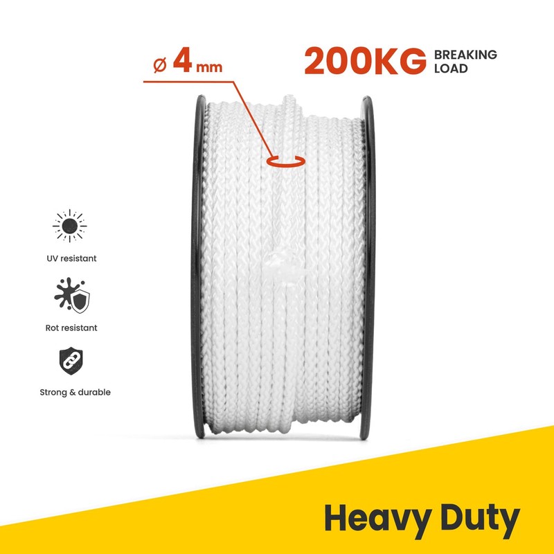 Brotree Polyester Rope 4mm x 30m White - Diamond Braided