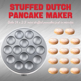 SugarWhisk Mini Pancakes Maker Machine with 14 Larger & Deeper Grooves, Electric Mini Pancake Pan, Aebleskiver Pan, Ebelskiver Pan, Browning Controllable, White