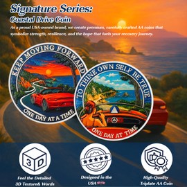 Coastal Drive Sobriety Coin, Affirmation AA Medallion, Addiction Recovery Sober Chip, Celebrating Recovery Anniversary Token, NA AA Sobriety Gifts for Men Women