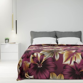 Byour3 - Bedspread Double Bed 100% Cotton Floral Pattern Bed Throw Single Bed Spring Decorative Blanket Summer Blanket Multipurpose Durable Washable (Luxury Gold Bordeaux, Single Bed)