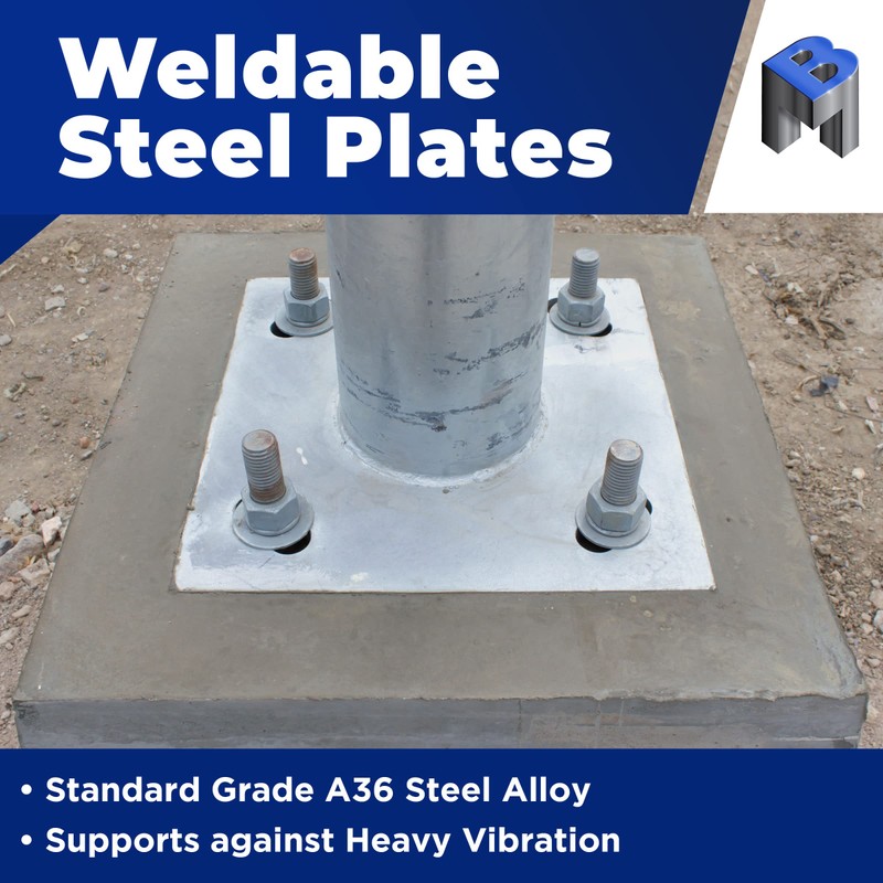 Bobco Metals 5”X5” Weldable Square Steel Metal Baseplate - A36