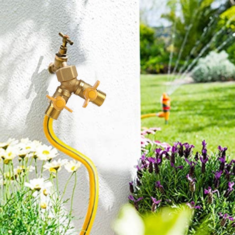 G1/2 Brass Garden Irrigation 2 Way Double Tap Hose Adapter