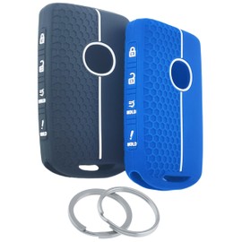 RUNZUIE 2Pcs 4 Buttons Silicone Smart Remote Key Fob for 2024 2023 2022 2021-2019 Mazda 3 6 CX-30 CX-5 CX-9 CX-50 C-90 Key Fob Cover (Black/Blue)