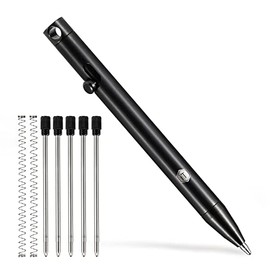 KeyUnity Titanium Retractable Ballpoint Pen, Ball-point Pen with Refills, Mini Titanium Alloy Keychain EDC Pocket Pen with Clip, Black Ink (PVD Black)