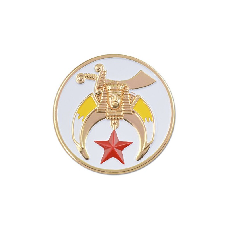 Shriner Round Masonic Auto Emblem - [White & Gold][3'' Diameter]