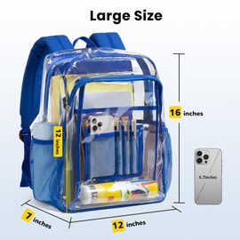 Vorspack - Mochila transparente resistente – Mochila transparente grande para libros transparente para seguridad en el lugar de trabajo universitario, Azul, Large, Moderno
