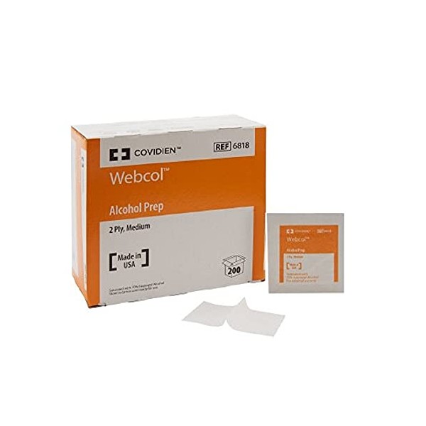 Covidien 6818 Webcol Alcohol Prep, Sterile, Medium, 2-Ply, Pack of