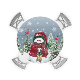 Fitted Tablecloth for Round Table,Snowman Christmas Tree Cardinal Table Cover with Elastic Edge Waterproof Table Cloth,Winter Snowflake Pine Cones Farm Plank Circle Table Covers for Kitchen 45-54in