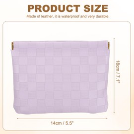 PATIKIL Small Snap Closure Pouches for Purse, 5.5"x7.1" Mini Waterproof Leather Checkered Makeup Bag Portable No Zipper Self-Closing Travel Pocket Organizer Pouch Cosmetic Bag, Purple