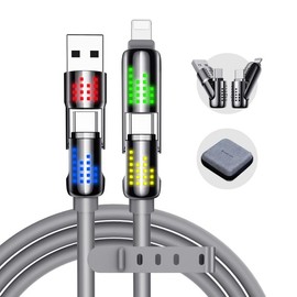 MagicJohn New MAGIC JOHN 4 in 1 Charging Cable 240W Super Fast Charge with RGB Lighting - Color: Gray-6.6ft