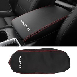 LEXLEY Armrest Box Cover Center Console Pad Waterproof Anti-Scratch Leather Protector Covers For Nissan Sentra 2020 2021 2022 2023-Red Stitches