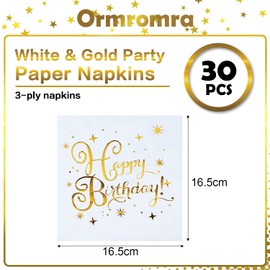30 Pcs White and Gold Napkin Serviettes, Party Napkins, 33 x 33 cm Gold Star Napkins, Gold Polka Dot Party Napkins, Party Decoration Napkins, Birthday Party Napkins for Boys and Girls