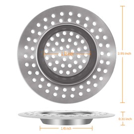 (Set of 2) Stainless Steel Kitchen Sink Strainer Plug, Standard Strainer Drain Protector for Bathroom/Kitchen, Hair Catcher for Bathtub/Shower 3 inches 7.5 cm by Tomario(Model-2)