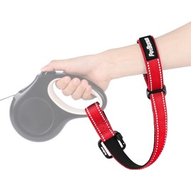 PetBonus Dog Leash Wrist Strap, Safety Strap for Retractable Leash, Lockable Reflective Short Dog Walking Lead with Adjustable Soft Padded Handle, Extra Layer Security for Pet Stroller (Red)