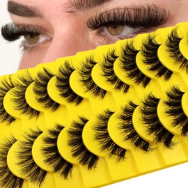 10 Pairs 5 Styles Mixed Clear Band Artificial Eyelashes Cat Eye 15 mm Fluffy Cat Eye Russian Volume Strip Lashes D Curly Wispy False Eyelashes Natural Look Eyelash Extensions (Mix)