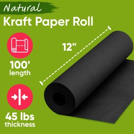 Paclord 12" x 1200" USA Made Black Kraft Paper Roll, 45 lbs Thickness, American Quality Colored Roll Paper for School, Bulletin Kraft Paper - Odorless, Non-Toxic, Safe for Kids