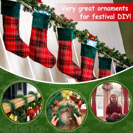 Noverlife 30PCS 14'' Christmas Pine Garland Ties, Artificial Pine Needles Decorative Wreath Flexible Ties Xmas Wired Garland Ties, Faux Pine Greenery Stems Twist Wired Tree Branches for Banister Decor
