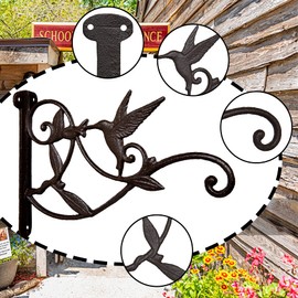 FLORWOD 2pcs Plant Hangers Outdoor Heavy Duty for Wall 10 Inch, Decorative Plant Bracket Lantern Hooks Rustic Iron, Hummingbird Style
