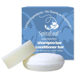 SPIRALEAF Solid Shampoo Bar & Conditioner Bar Set, UNSCENTED, Limited Ingredients, Concentrated Formula, Fragrance-Free, Dye-Free, Premium Hair Care and Shave Bars