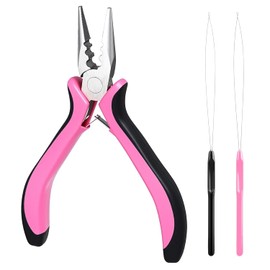 Nano Bead Tool, 3 Pcs Professional Hair Extension Pliers Kit Includes 1 Plier&2 Loop Threaders for Easy Hair Extension and Removal Tool