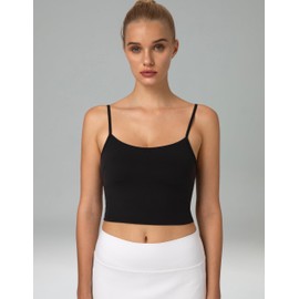 Colorfulkoala Women's Dreamlux Crop Tank Tops with Built in Bra Adjustable Spaghetti Strap Padded Sleeveless Workout Yoga Camisole(M, Black)