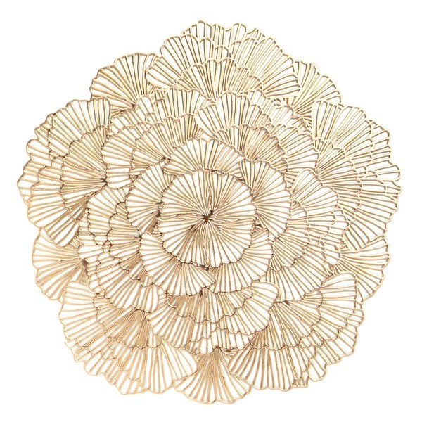YOOHOTOUCH Round Placemats, Gold Ginkgo Leaf Pattern, Vinyl Material, 15