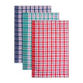 QCS Towel - Pack of 10 Colured Check Tea Towels Assorted Colours 43cm x 68cm Cleaning Dish Drying Cloth