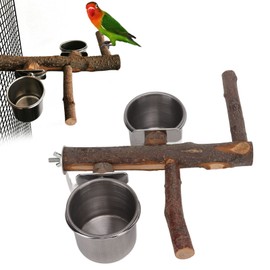 Bird Feeding Bowl 33 cm Parrots Wooden Stand and Stainless Steel Bowl Feeder for Small Medium Budgies Parakeet Cockatiel
