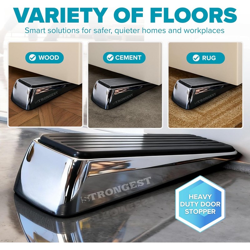 Strongest Home Heavy Duty Door Stopper Wedge 2-Pack Chrome –