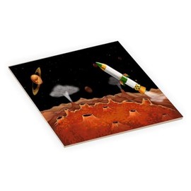 Rocket Ship - Outerspace Design - 6 Inch Square Decorative Ceramic Tile (Art) for Wall or Decor