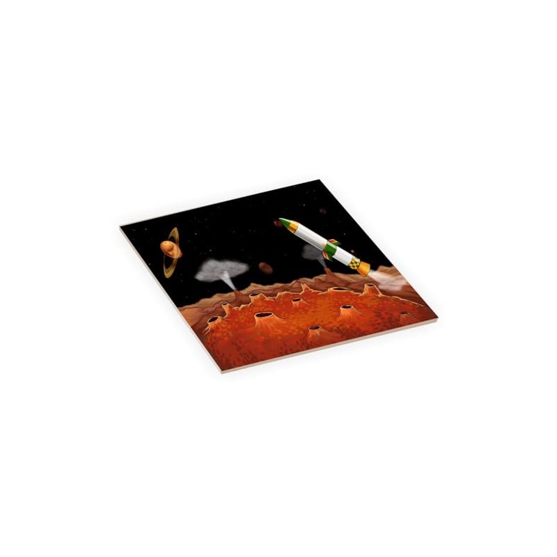 Rocket Ship - Outerspace Design - 6 Inch Square Decorative