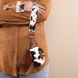 Montana West Wrangler Cow Print KeyChain Wristlet Wallets for Women Western Dual Pouch Wristlet Portable Credit Card Holder Wallet With Zipper