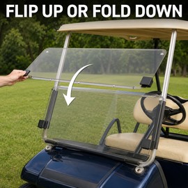 Folding Golf Cart Windshield for Club Car DS 1982-2000.5 - Transparent Wind Protection Panel for Golf Courses and Outdoor Use