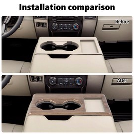 Voodonala for Ford F250 F350 F450 F550 XL XLT Center Console Water Cup Holder Panel Cover Compatible with Ford F250/F350/F450/F550 2017-2022(Wood,ABS,1Pc)