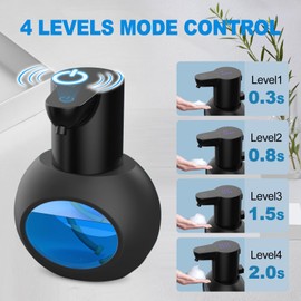 Automatic Foaming Soap Dispenser 15oz/420ml Foaming Hand Sanitizer Touchless Wall Mount with 4levels Adjustable Free Touch Electric Soap Dispenser Rechargeable with Sensor for Kitchen Bathroom Black