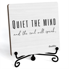 Home Decor, Quiet The Mind And The Soul Will Speak Sign, Desk Decorations For Office Home Living Room, Yoga Room Meditation Room Decor, Shelf Decor, Inspirational Gifts, Wooden Plaque With Stand (B06)