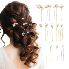 12 Pieces Gold Bridal Pearl Hair Pins for Wedding Party, Pearl Bobby Pins for Women's Hair, Wedding Hairstyles Accessories for Brides Bridesmaid Girls Various Sizes