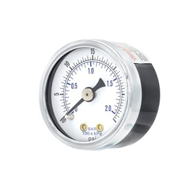 Dry Center Back Mount Pressure Gauge with 1.5" Dial, 0-30 PSI, 1/8" Male NPT Connection, Chrome Bezel, Brass Internals and Plastic Lens (1)
